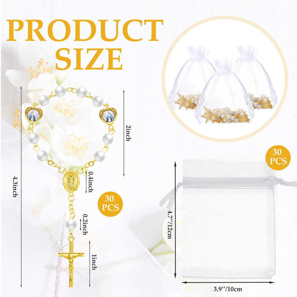 Misdary faux-pearl rosary with gold chain and cross charm, ideal christening keepsake.