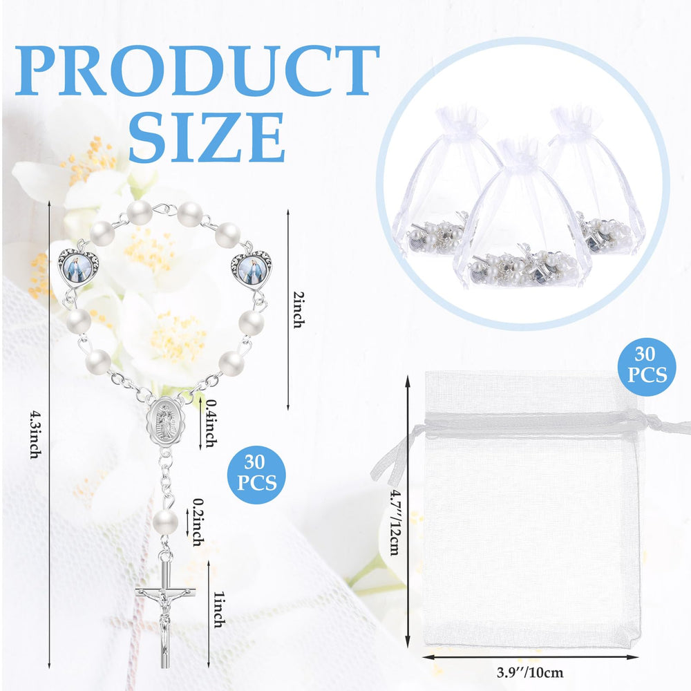 Misdary faux pearl rosary with silver chain closeup, durable and elegant for gifts