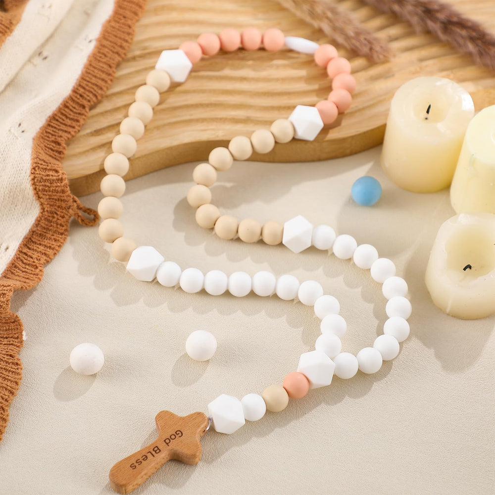 Misdary God Bless cross detail on rosary for blessed baby moments