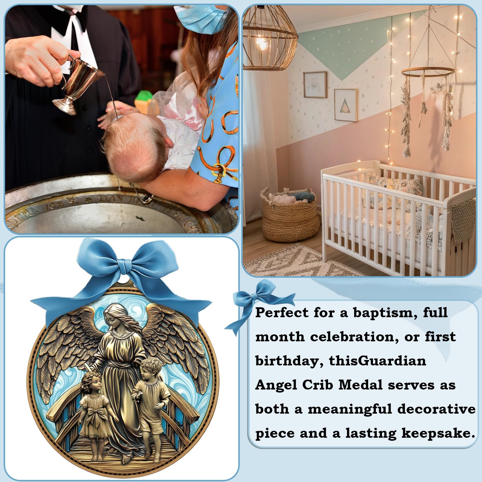 Misdary Guardian Angel crib medal metallic finish communicates lasting keepsake value