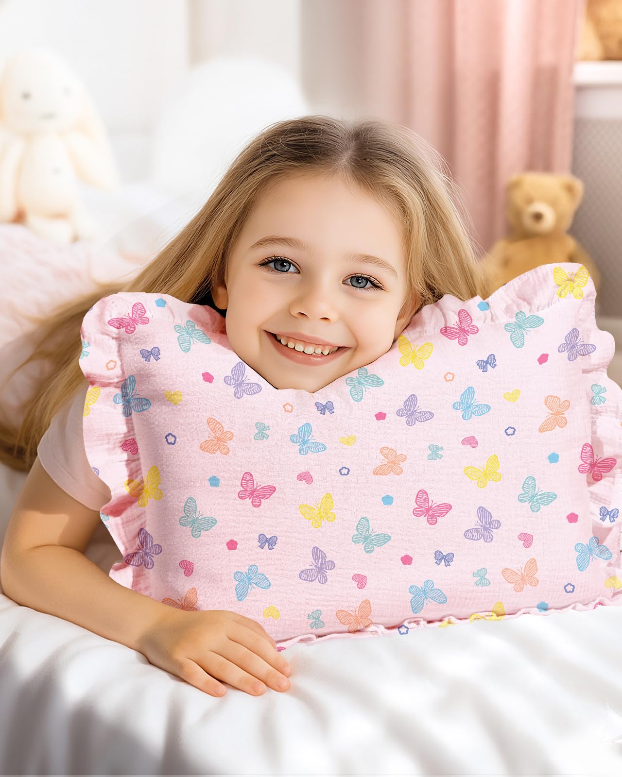 Miss Adola butterfly pattern pillowcase adds playful decor to kids' bedrooms.