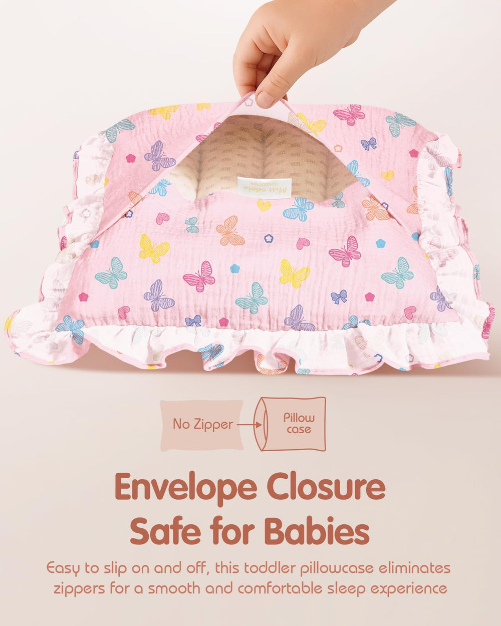 Miss Adola pillowcase uses envelope closure for safe, easy pillow replacement.