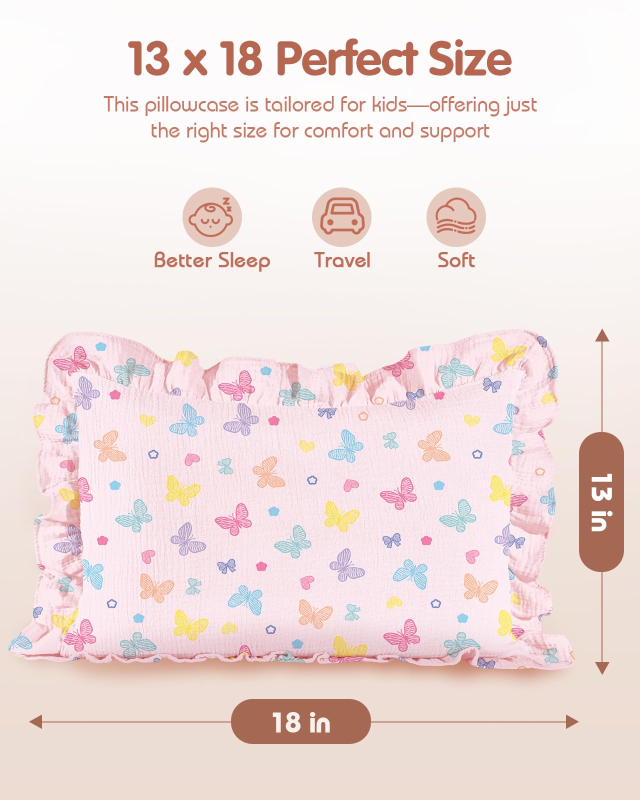 Miss Adola muslin pillowcase feels soft and breathable for delicate skin.