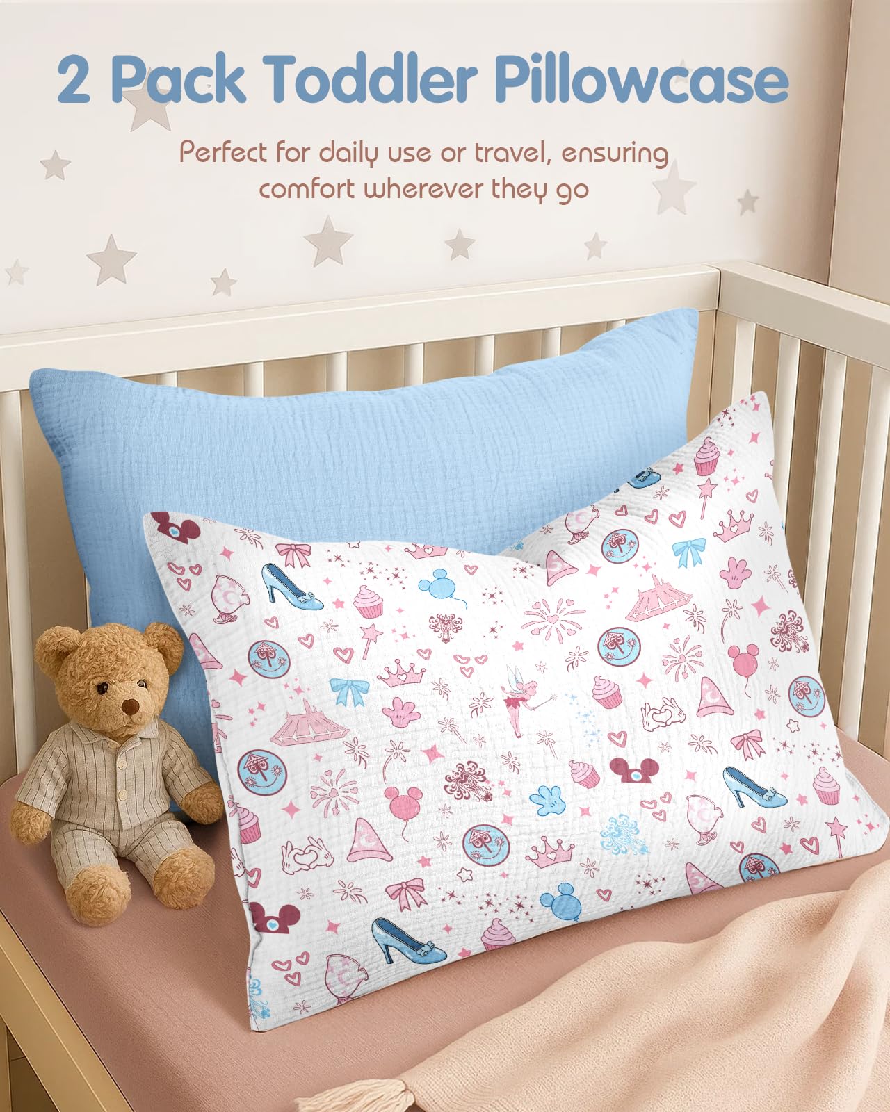 Miss Adola sky blue toddler pillowcase adds calming color to bedtime.