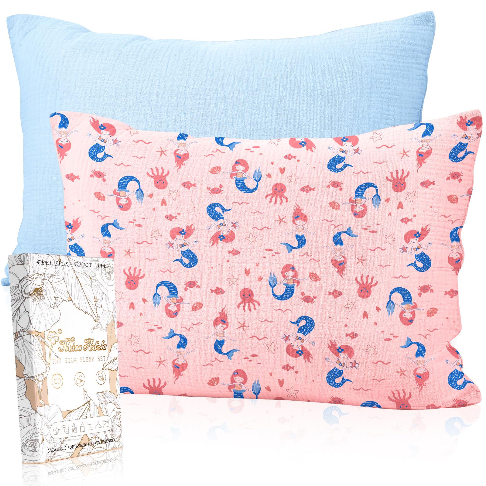 Miss Adola toddler pillowcase 2-pack closeup showing soft cotton texture for gentle skin