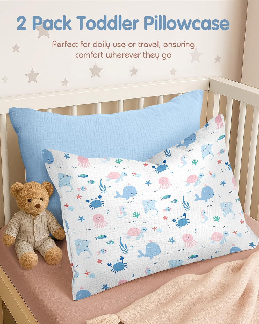 Miss Adola toddler pillowcase with cute print pattern adds playful nursery decor.