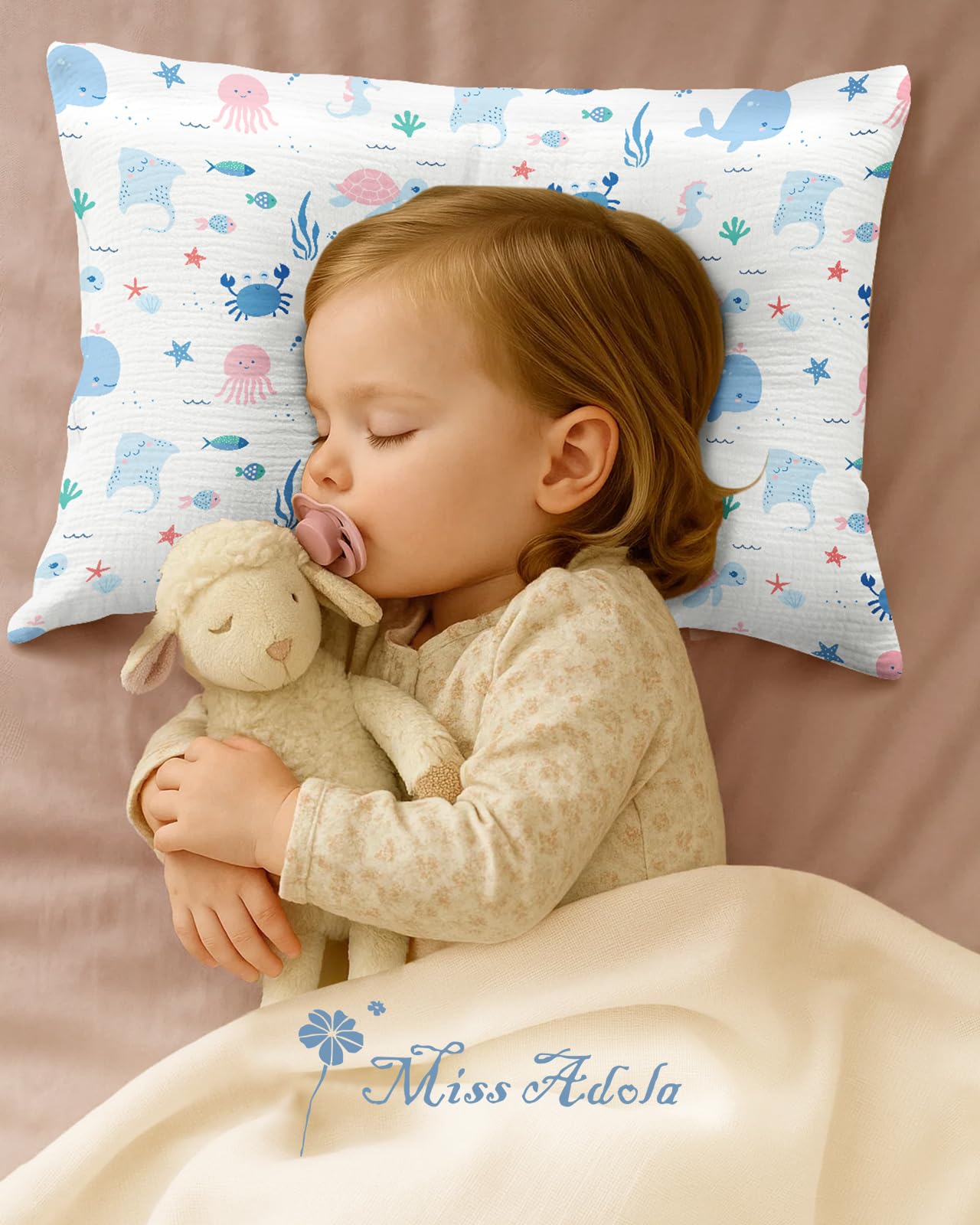 Miss Adola machine-washable pillowcase ready to refreshing baby bedding.