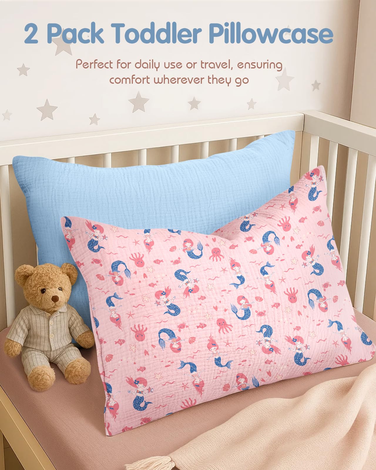 Miss Adola toddler pillowcase solid and print combo for easy mix-and-match nursery decor