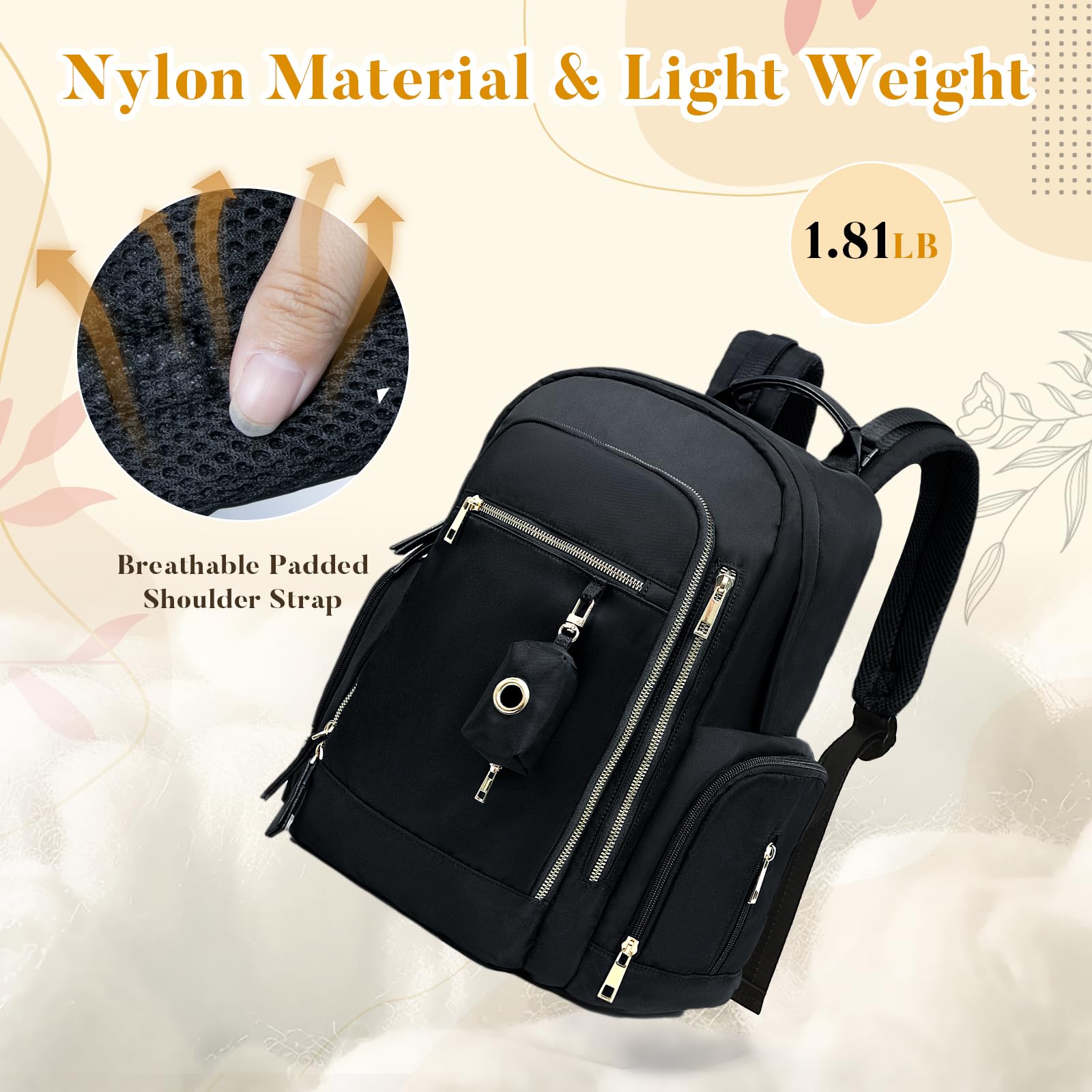 Miss Fong convertible design supports backpack, handbag, or stroller attachment.