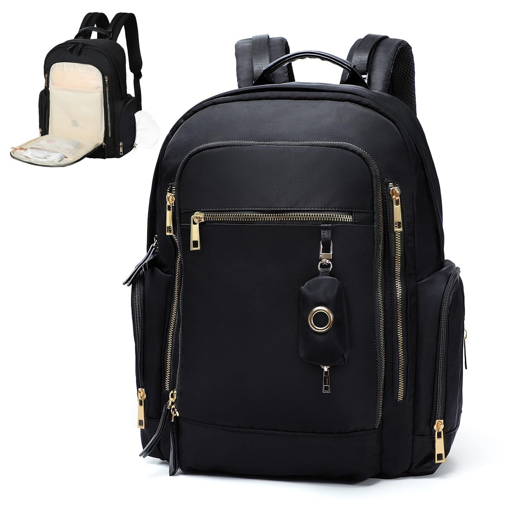 Miss Fong diaper backpack front view highlights unisex design for organized on-the-go parenting.