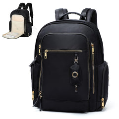 Miss Fong diaper backpack front view highlights unisex design for organized on-the-go parenting.
