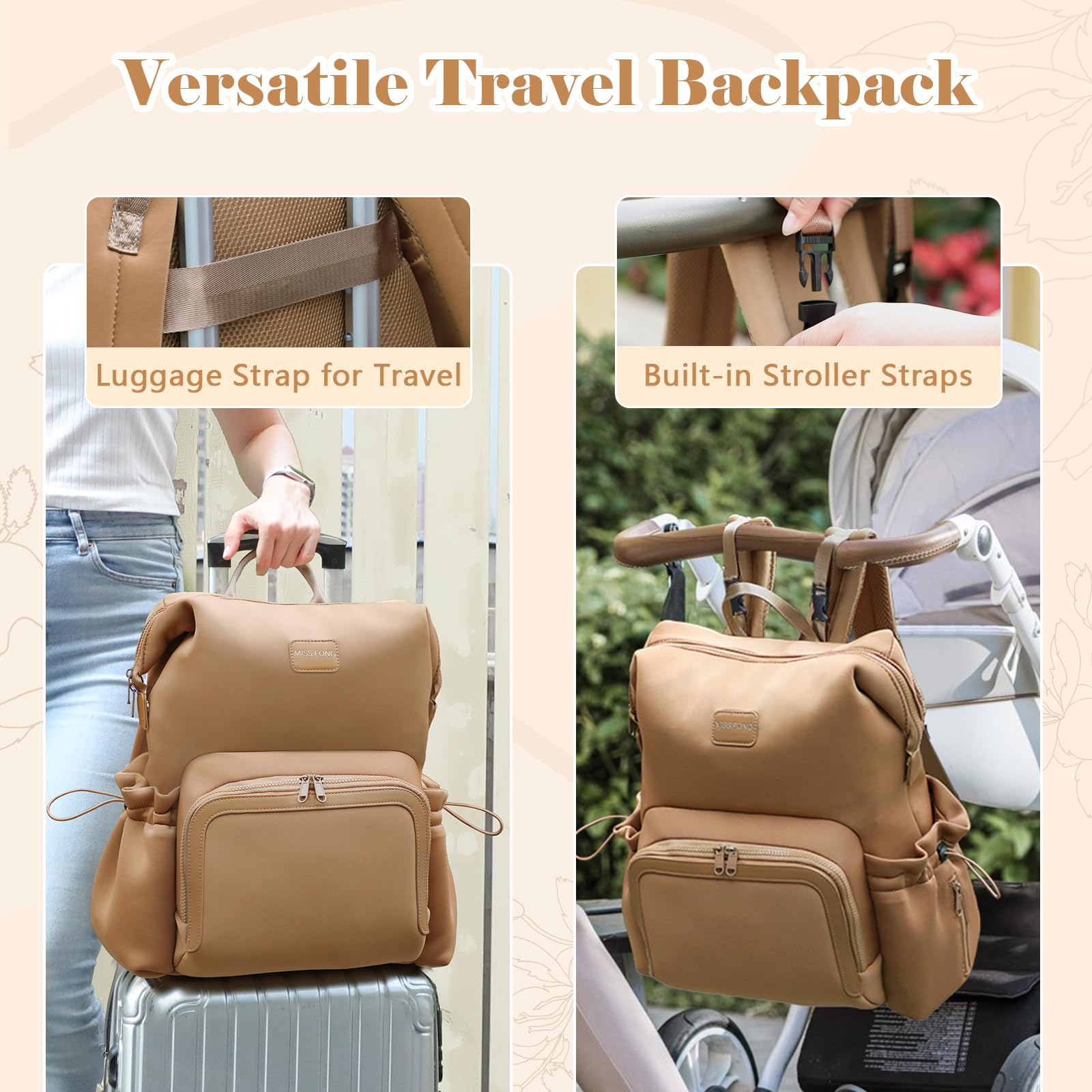 Miss Fong diaper bag changing pad included for clean, comfortable diaper changes anywhere.