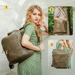 miss fong forest diaper bag front view shows 16 pockets for easy packing
