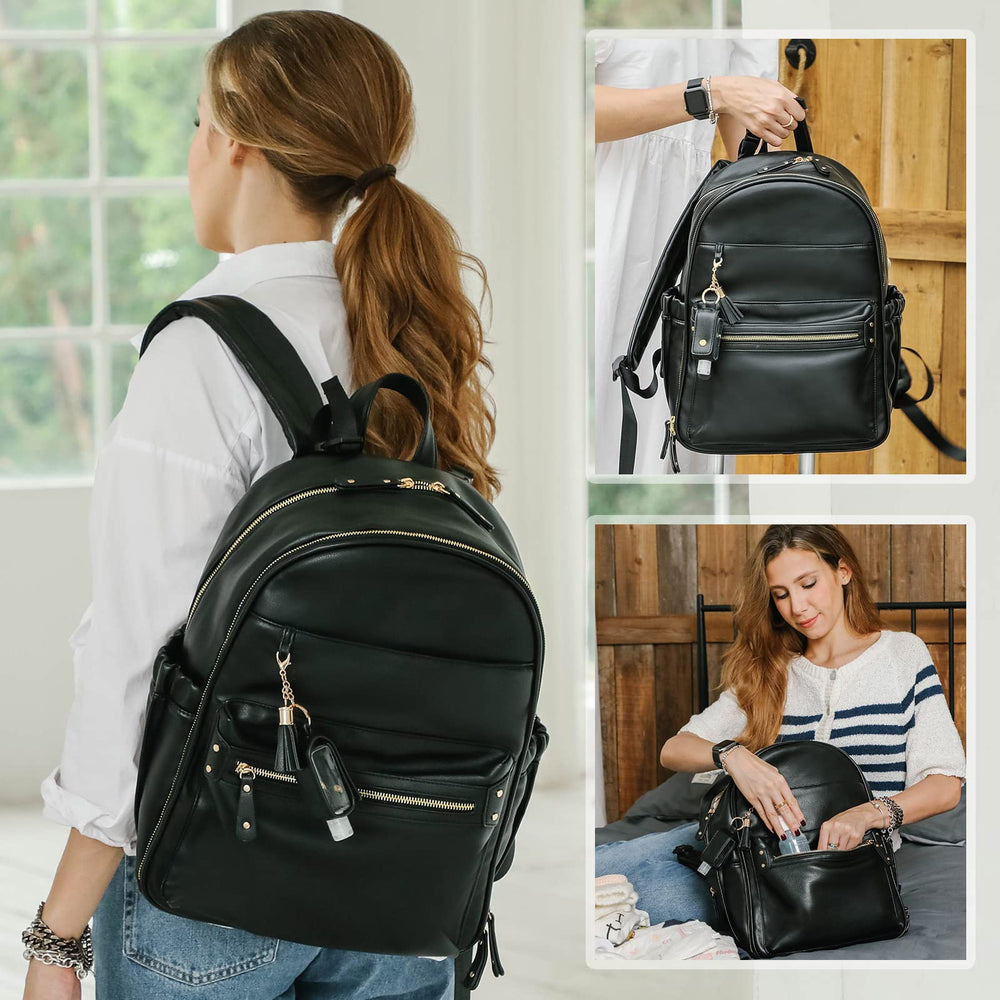 Miss Fong diaper bag backpack front pocket layout for quick access.