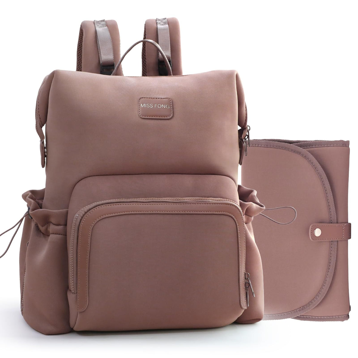 Miss Fong diaper bag backpack front pocket with one-hand access for quick essentials