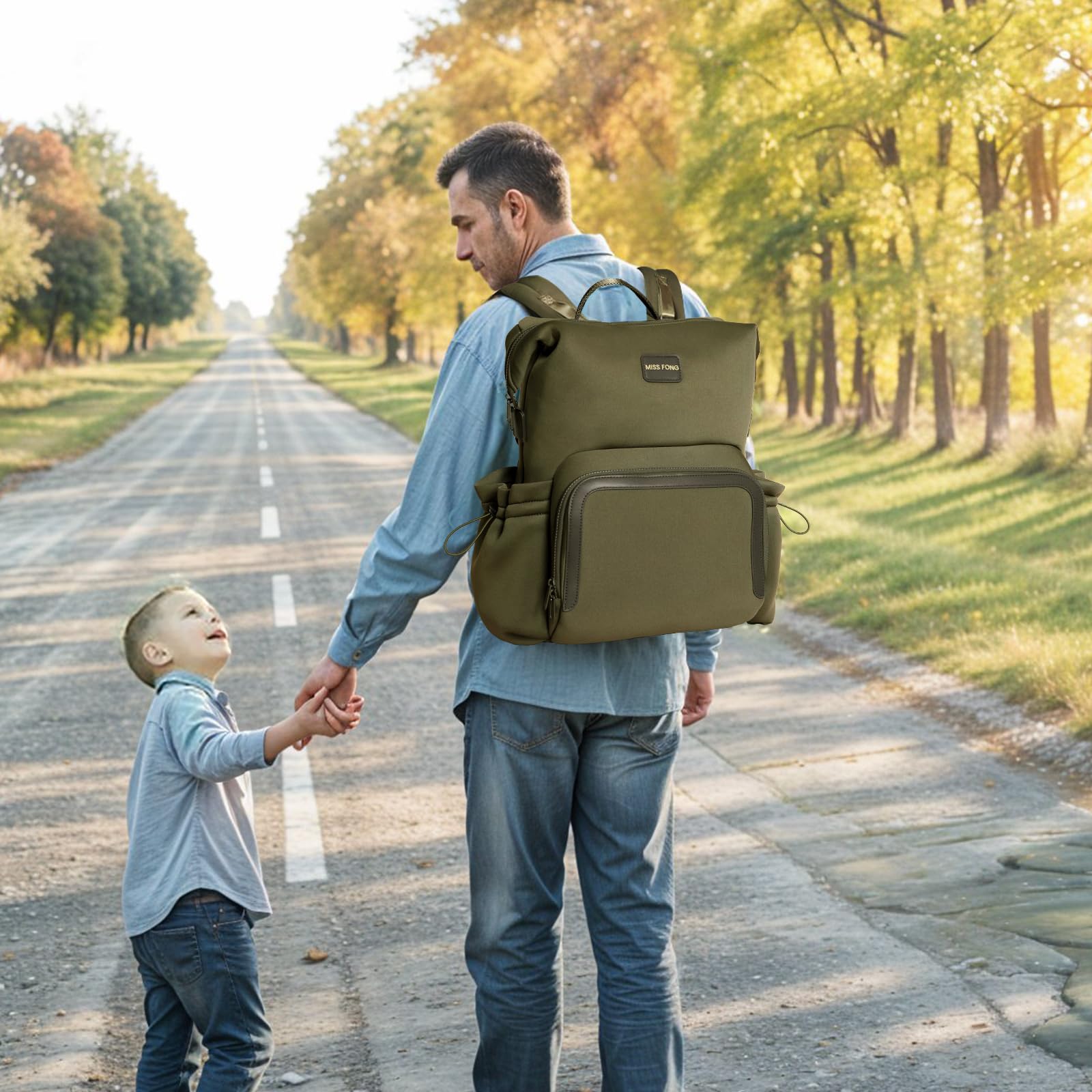 miss fong diaper bag backpack green breathable straps reduce shoulder fatigue.