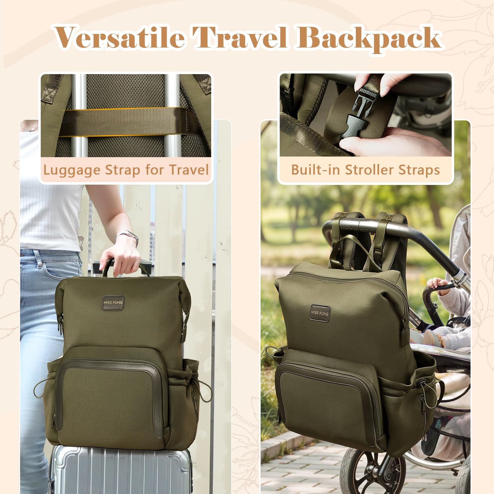 miss fong diaper bag backpack green changing pad included for comfortable on-the-go changes.