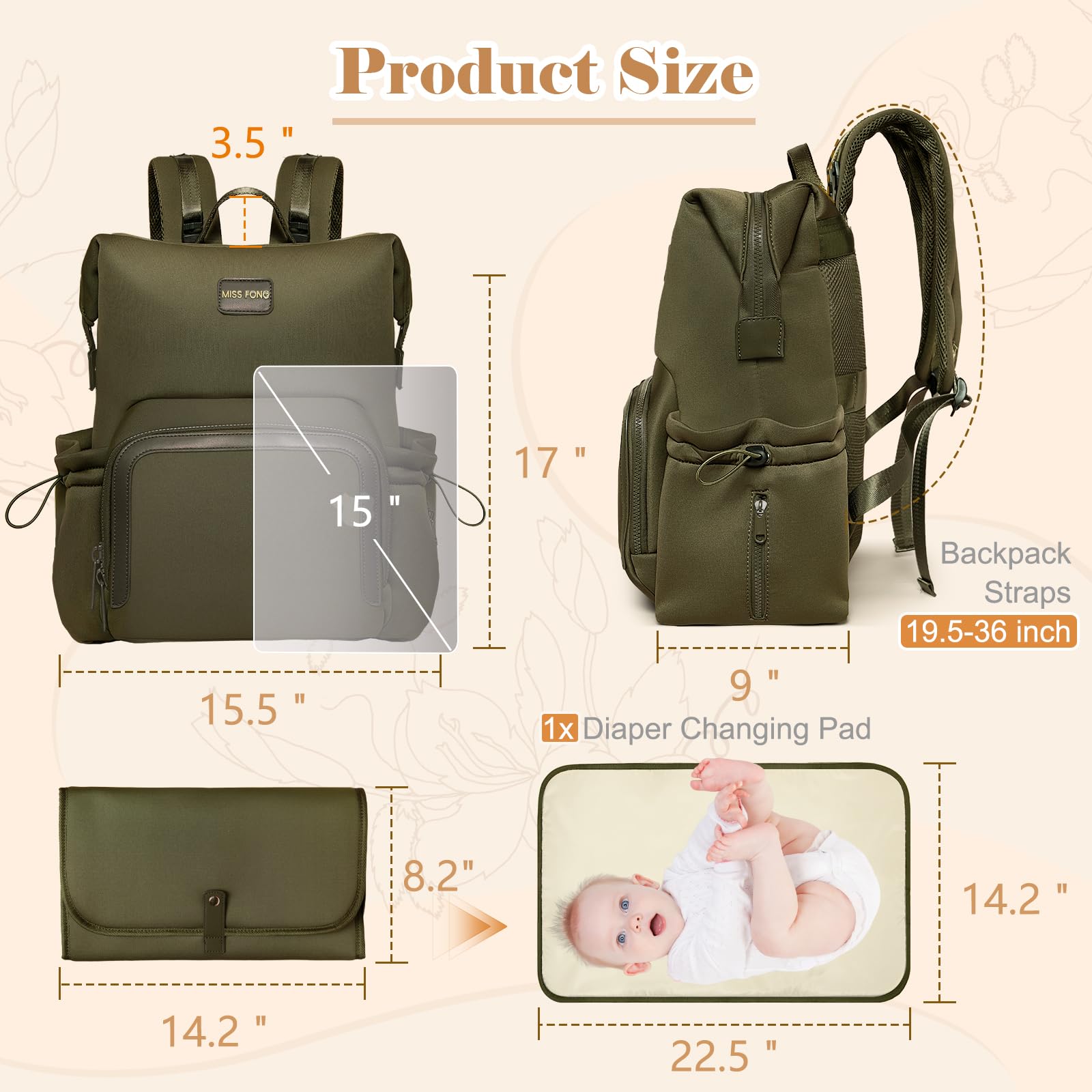miss fong diaper bag backpack green stroller straps attach easily on strolls.