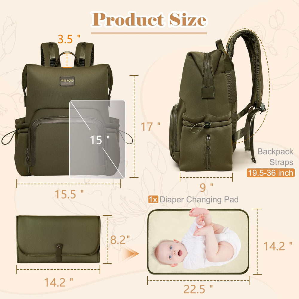 miss fong diaper bag backpack green stroller straps attach easily on strolls.