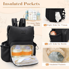 Miss Fong diaper bag backpack insulated bottle pockets keep beverages ready.