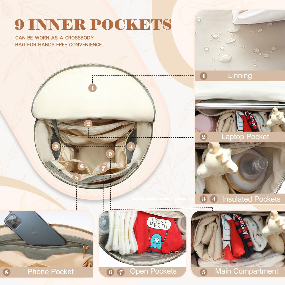 miss fong diaper bag backpack premium leather material with refined texture.