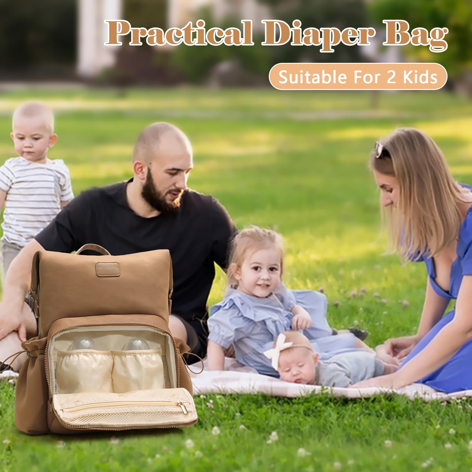 Miss Fong diaper bag backpack lightweight neoprene reduces fatigue during daily errands.