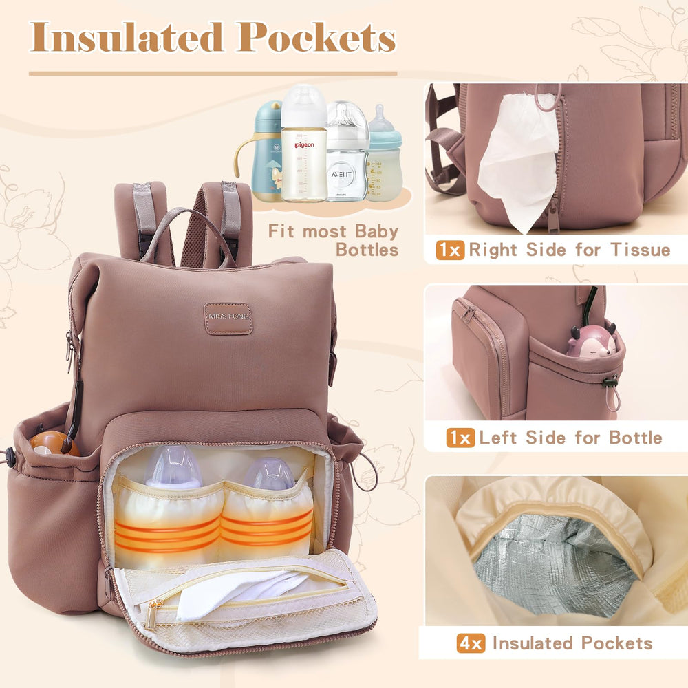 Miss Fong diaper bag backpack luggage sleeve fits over a luggage handle for travel
