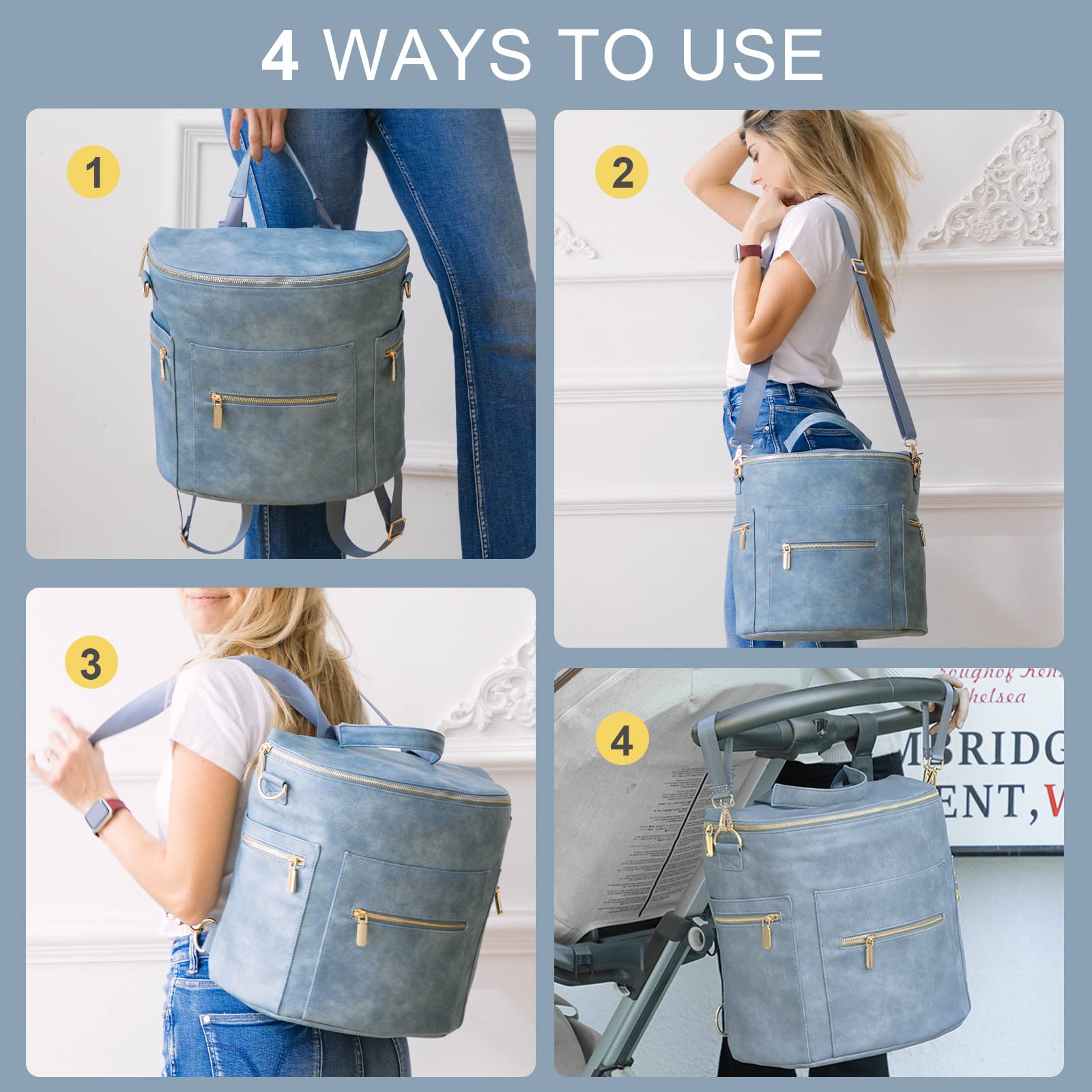 Miss Fong diaper bag backpack side view highlights spacious silhouette and ample storage.