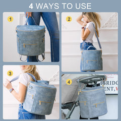 Miss Fong diaper bag backpack side view highlights spacious silhouette and ample storage.