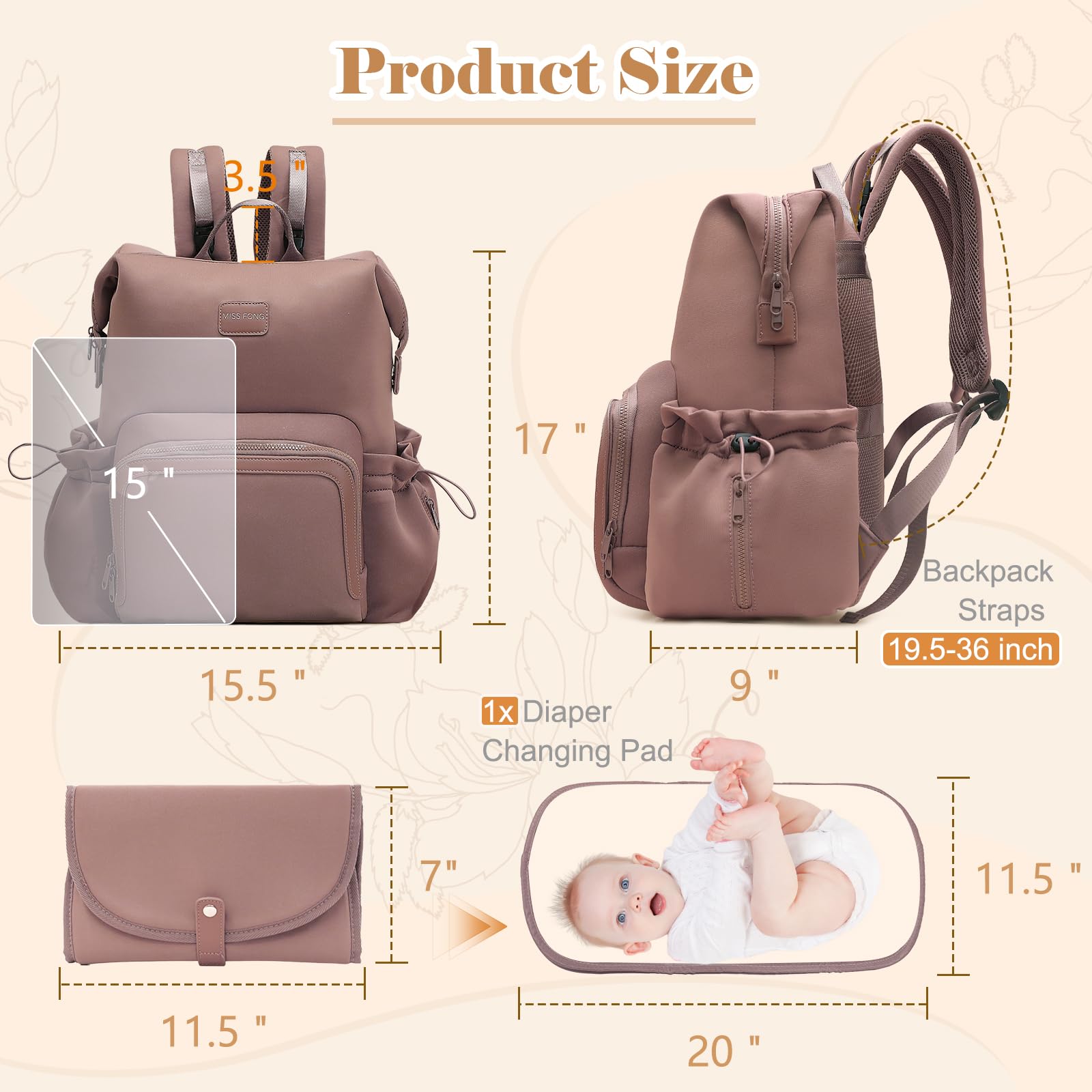Miss Fong diaper bag backpack stroller buckles attach securely to most strollers