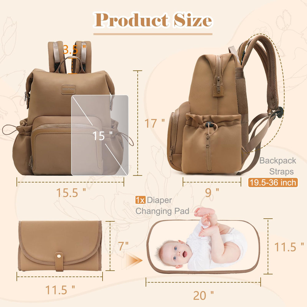 Miss Fong diaper bag backpack with stroller straps frees hands during strolls outings.