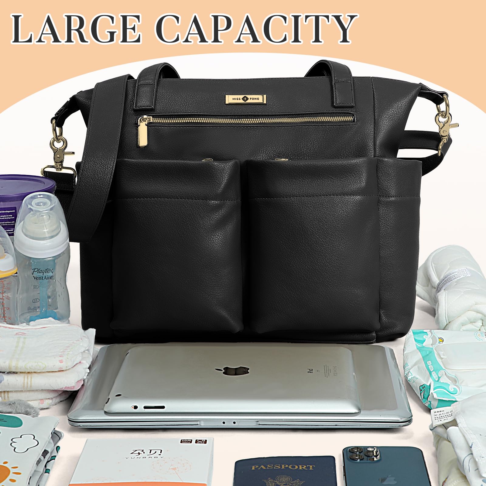 Miss Fong diaper bag tote converts to multiple carries for travel