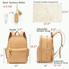 Miss Fong Leather Diaper Bag Peanut inside view highlights spacious pockets for two babies.