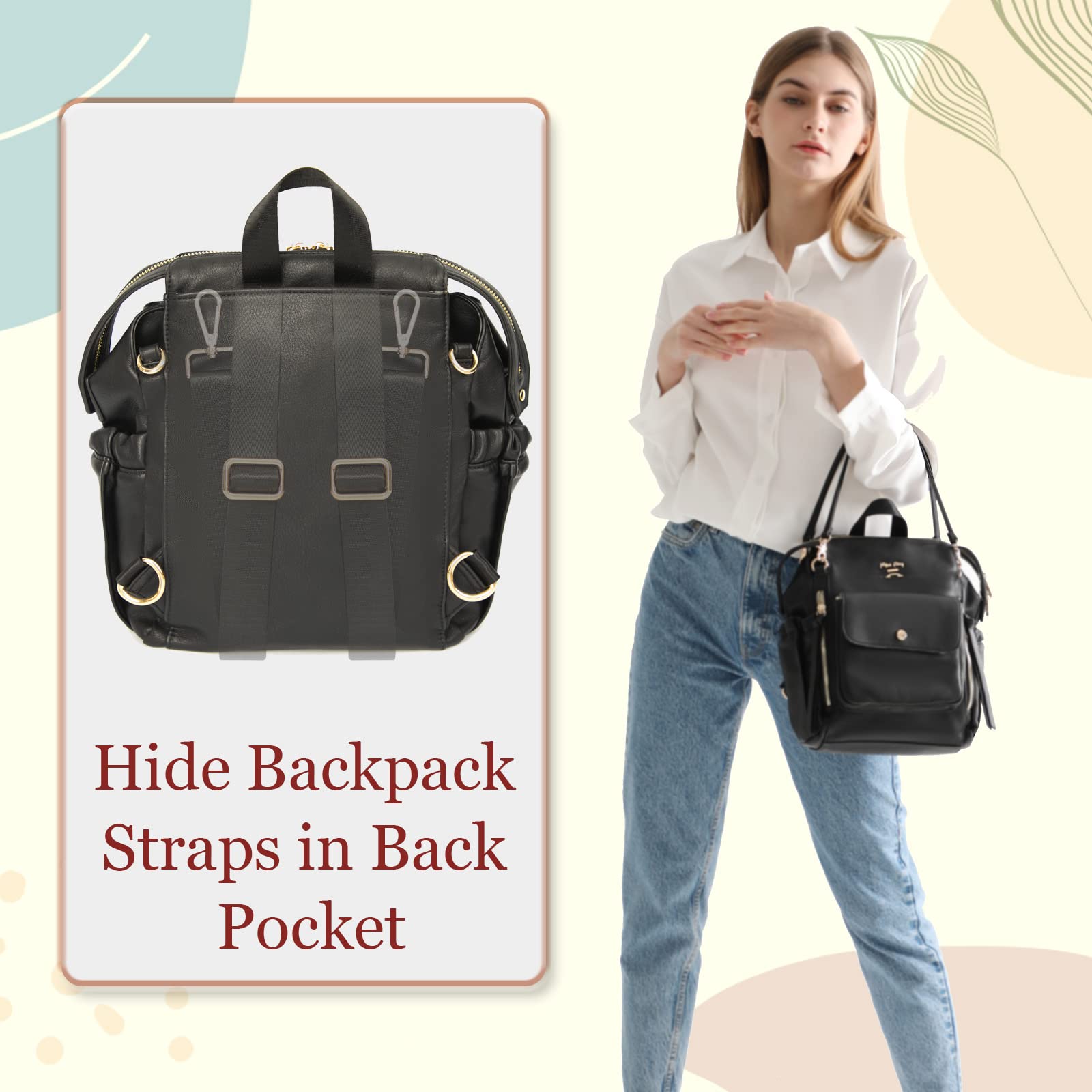 miss fong Mini Diaper Bag Backpack wipeable PU leather keeps clean during messy days