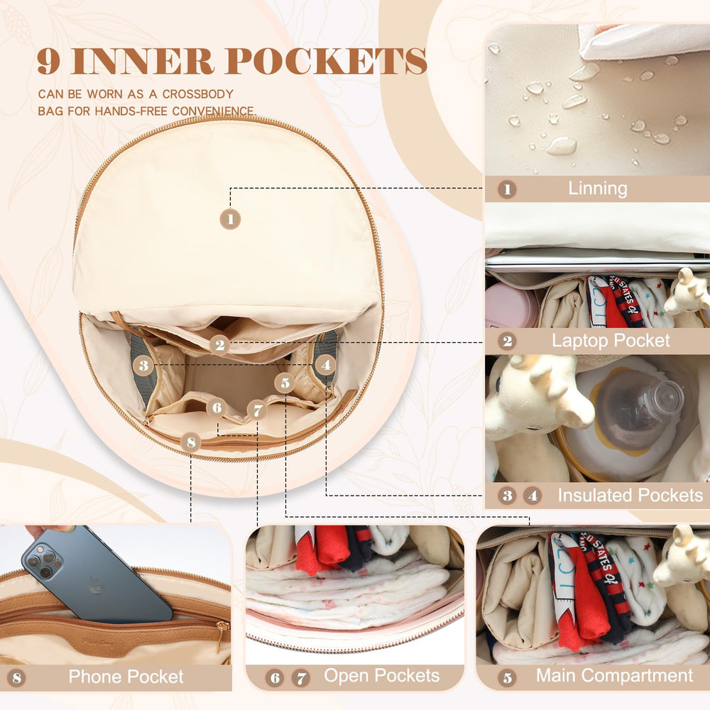 miss fong Moon Shaped Diaper Bag insulated bottle pockets keep feeds warm or cool