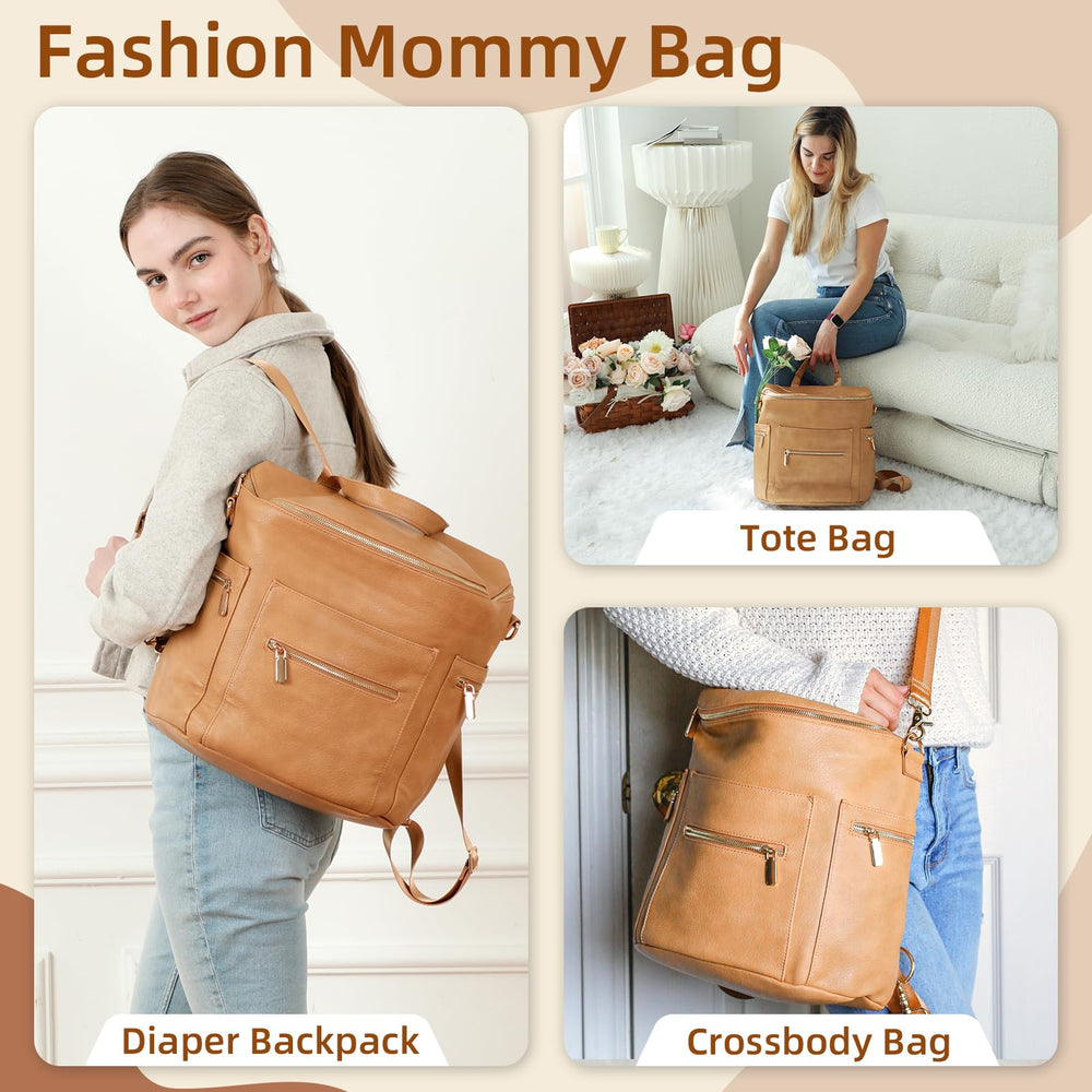 miss fong Moon Shaped Diaper Bag front view highlighting durable leather and premium hardware