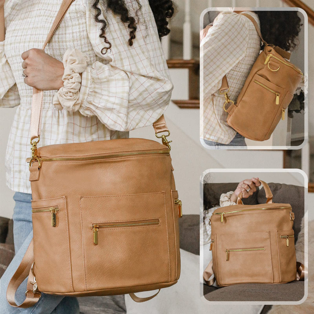 miss fong Moon Shaped Diaper Bag converts to backpack or crossbody for versatile wear