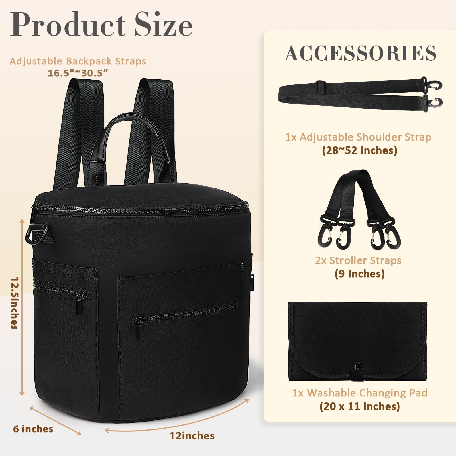 miss fong neoprene diaper bag interior layout showing 16 pockets for mom and dad