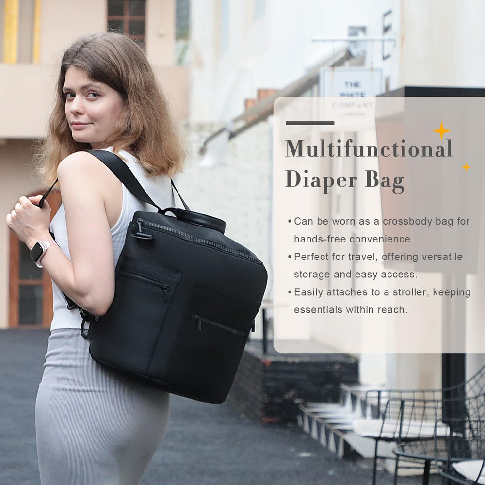 miss fong neoprene diaper bag top view, wide opening for organized packing