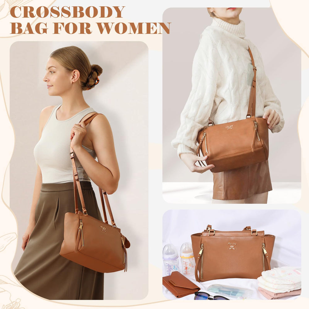 Miss Fong crossbody interior pockets highlight organized storage for diapering items.