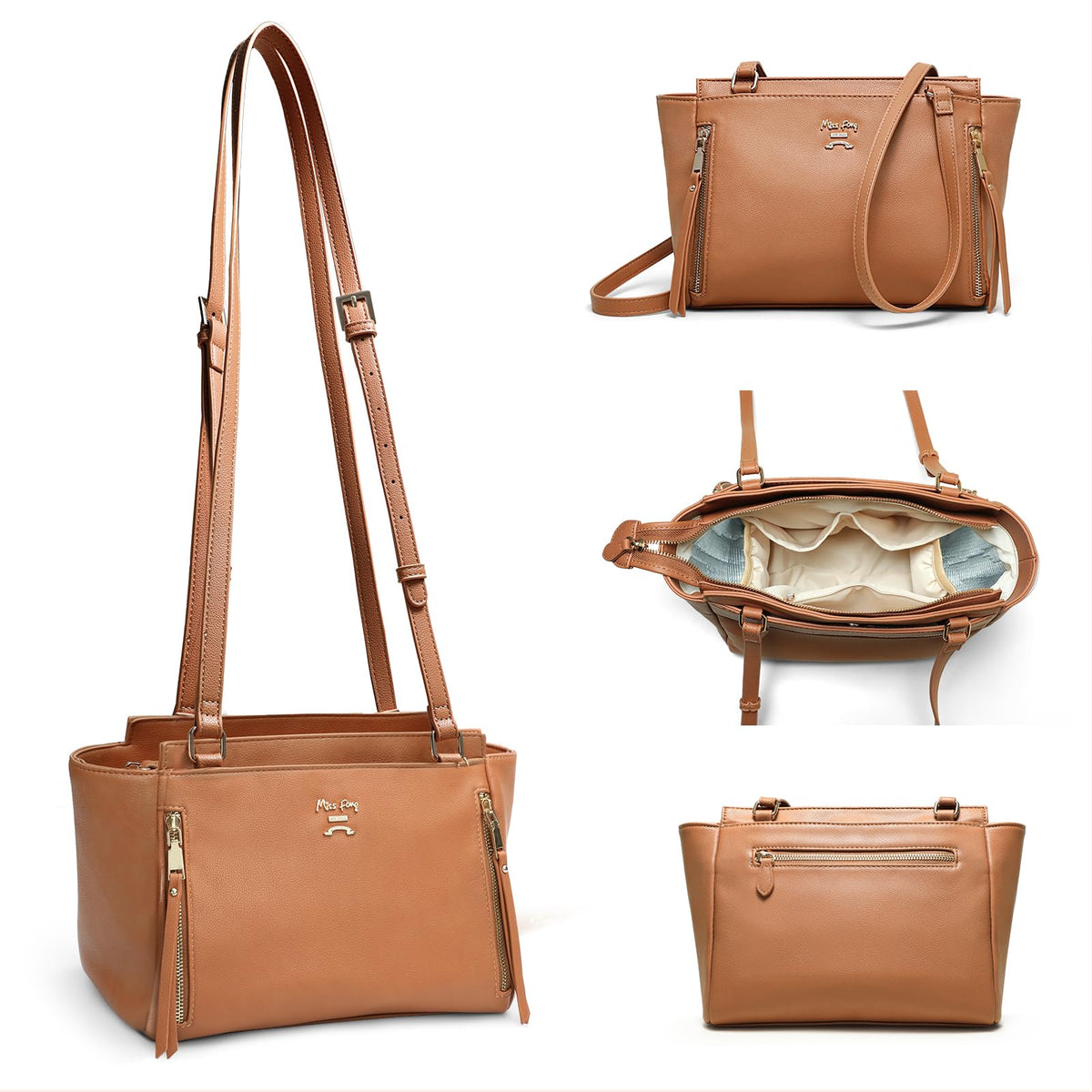 Miss Fong small crossbody diaper bag outer front shows quick-access pockets for essentials.