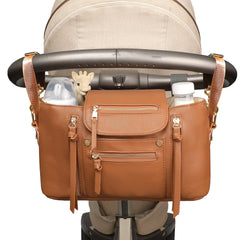 Miss Fong universal stroller organizer with cup holder keeps drinks within reach on strolls.