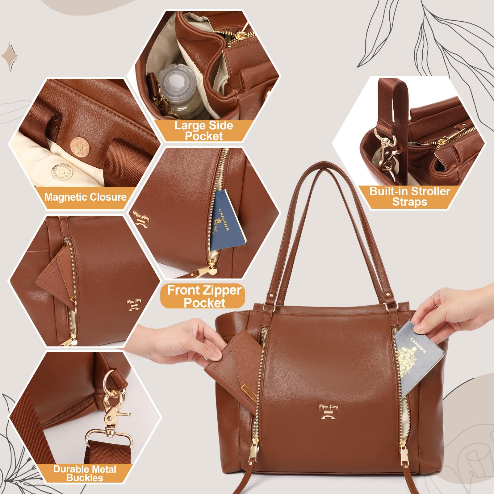 missfong leather diaper bag back pocket ideal for quick-access items