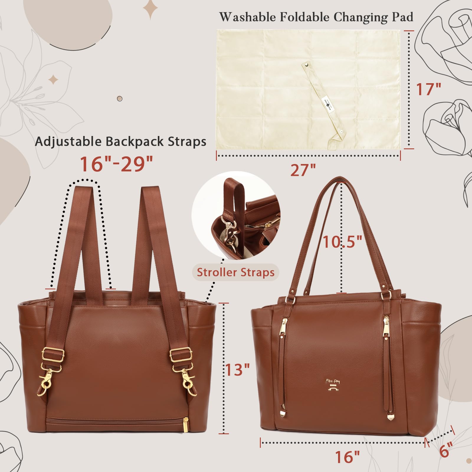 missfong leather diaper bag changing pad included for on-the-go changes