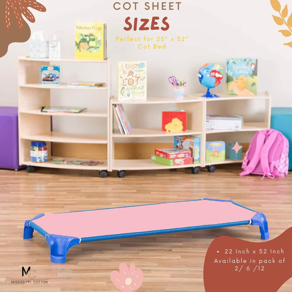 Mississippi Cotton 22x40 cot-fit image illustrates versatile sizing for preschools