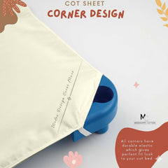 Mississippi Cotton cot sheets on a standard 22x52 bed, neat and taut for nap-time comfort.
