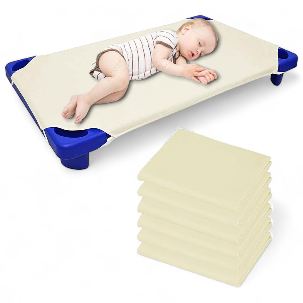 Mississippi Cotton pack6 cot sheets ivory—durable daycare bedding for clean cots