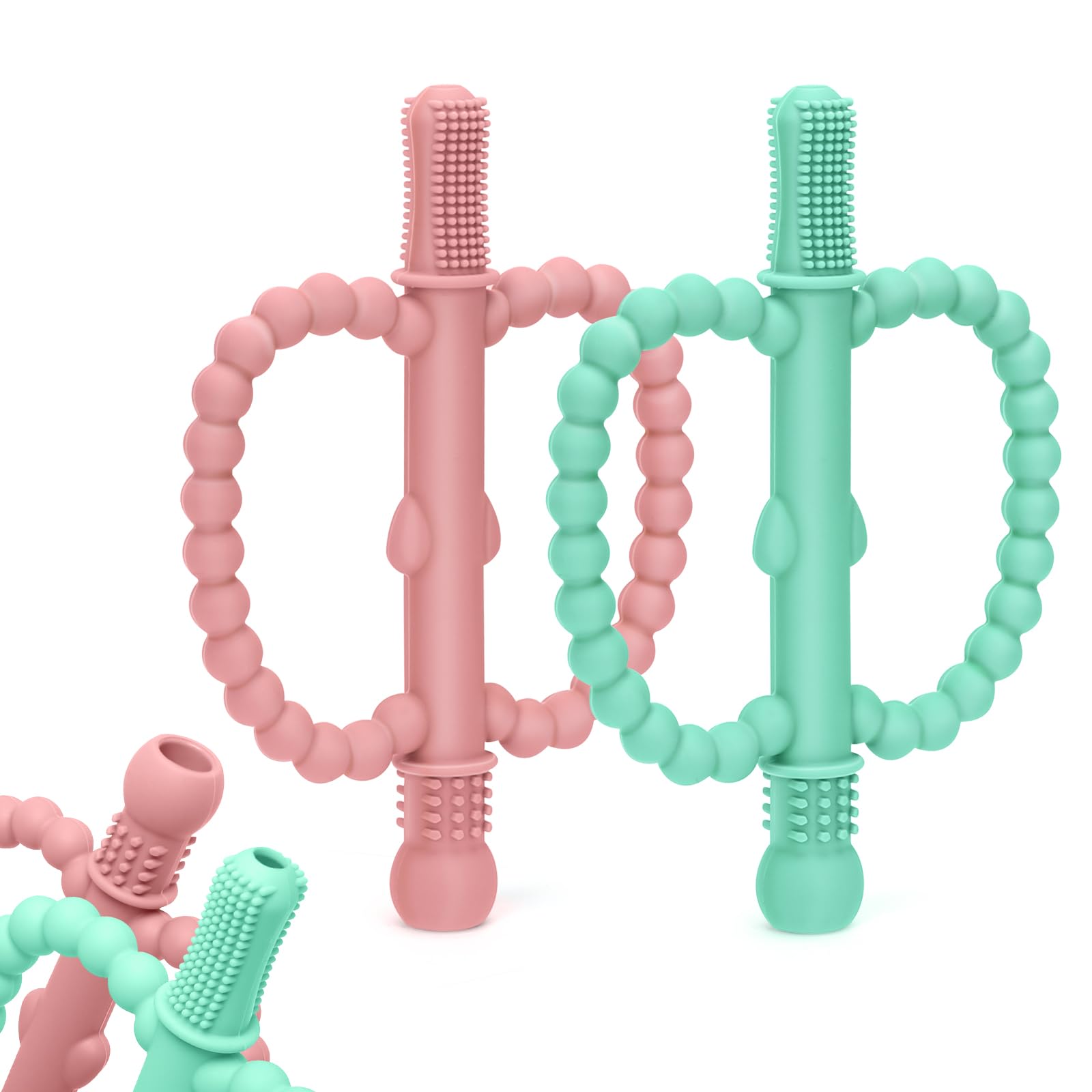MISSLILI baby teether with soft silicone grip for secure hold during teething