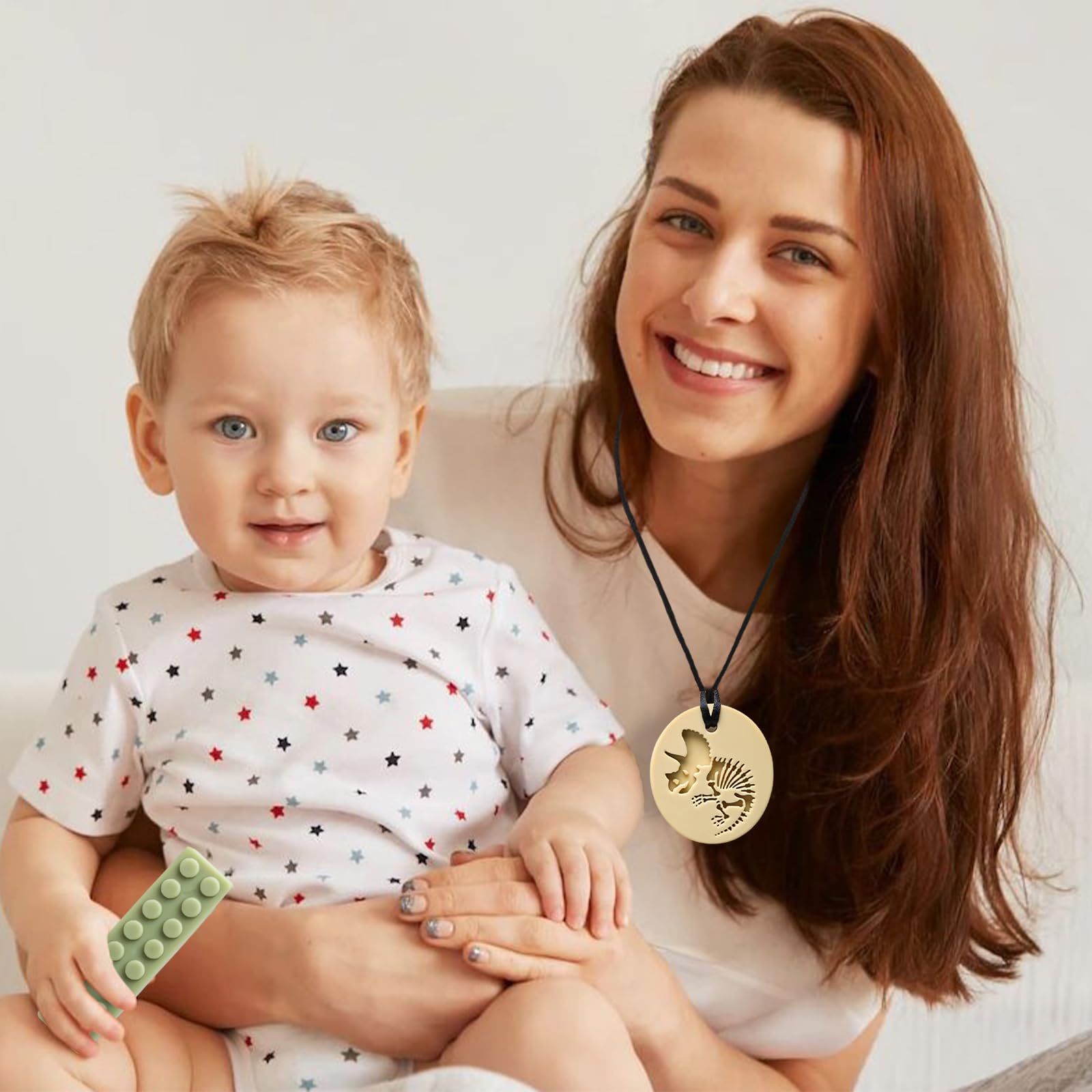 MISSLILI dinosaur chew necklace light green color for playful outfits
