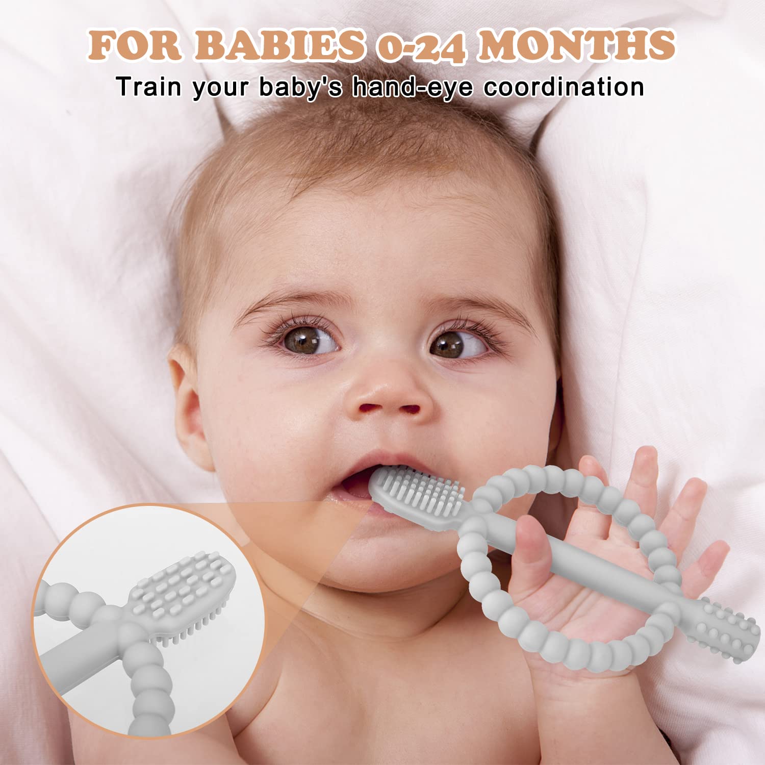 MISSLILI silicone infant toothbrush with textured sides for gum massage.